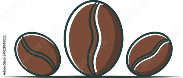 Fototapeta Stylized Presentation of Three Brown Coffee Beans with Leaves Isolated on Transparent
