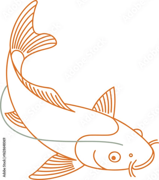 Fototapeta Minimalist Line Art of a Graceful Koi Fish with Bubbles, Isolated on Transparent