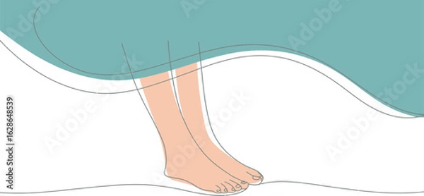 Fototapeta Minimalist Line Drawing of Bare Feet with Turquoise Fabric in an Isolated Style