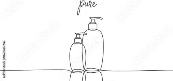 Fototapeta Minimalist Line Drawing of Two Elegant Soap Dispensers with the Word 'Pure' Above