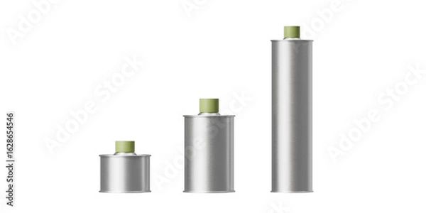 Fototapeta Metal oil cans are small and large on a white background. Mock up. 3d rendering