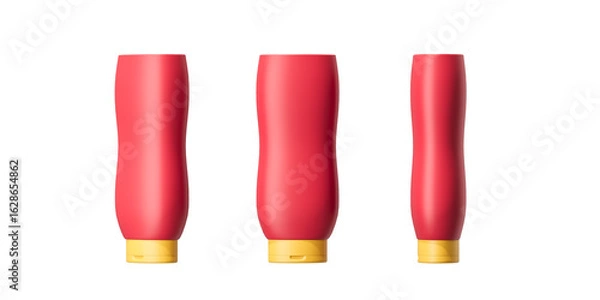 Fototapeta Three red ketchup cans on different sides on a white background. Mock up. 3d rendering