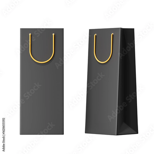 Fototapeta Black paper long gift bag on a white background. Mock up. 3d rendering