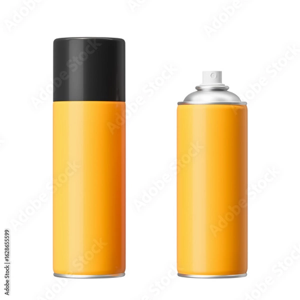 Fototapeta A yellow balloon with spray paint and a black lid on a white background. Mock up. 3d rendering