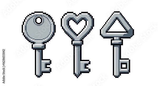 Obraz Three silver vintage keys, each with a distinct design, arranged in a row.