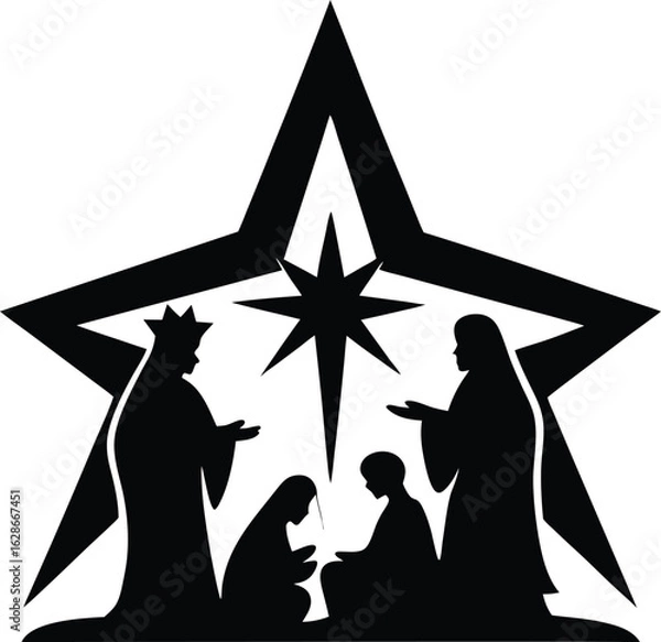 Obraz black silhouette nativity star on white background.eps