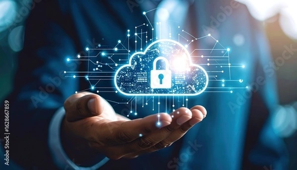 Fototapeta Secure cloud data in hand