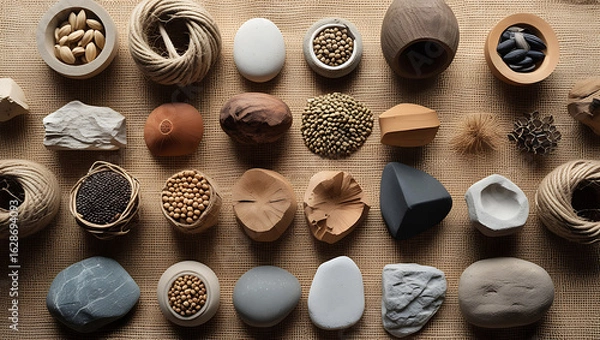 Obraz "Flatlay of Natural Raw Materials with Organic Textures"