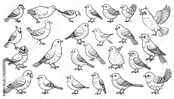 Fototapeta Various bird line drawings