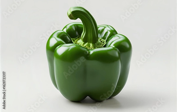 Fototapeta One whole green bell pepper isolated on white background 