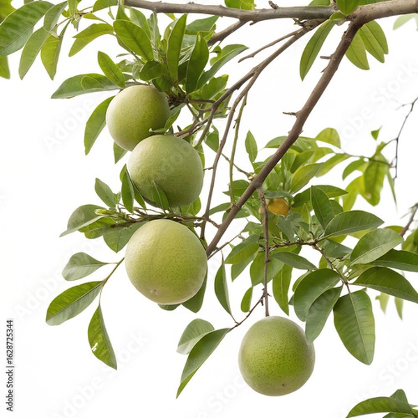 Obraz Green citrus fruit branch with leaves isolated on transparent background