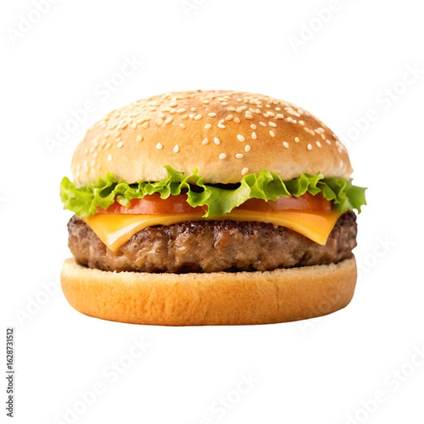 Fototapeta Hamburger isolated on white background ideal for fast food ads menu visuals and tasty meal presentations
