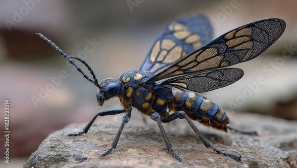 Fototapeta Close-up of a patterned insect on a rock