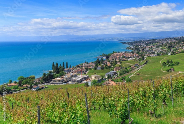 Obraz View on Lutry, Pully and city of Lausanne