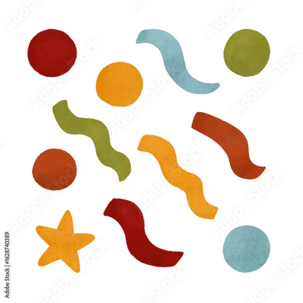 Fototapeta Colorful autumn-themed confetti, a festive watercolor design element for autumn-themed printing, children's prints, and decorations. Isolated