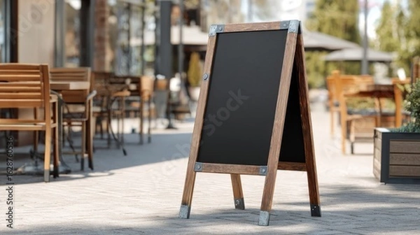 Fototapeta Vintage-style black sidewalk signage board suitable for store branding or café menus