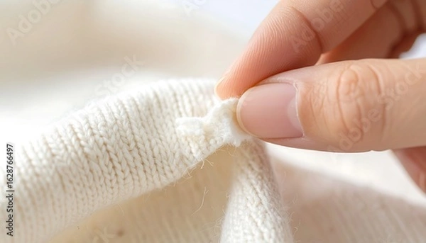 Fototapeta Checking Texture of a White Knit Fabric with Hand