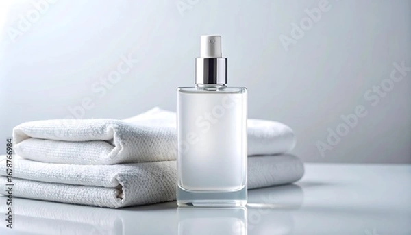 Fototapeta Clean Spray Bottle on Counter with Folded Towels