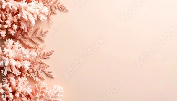 Fototapeta Coral and Fern Border on Peach Background, Neutral Tones