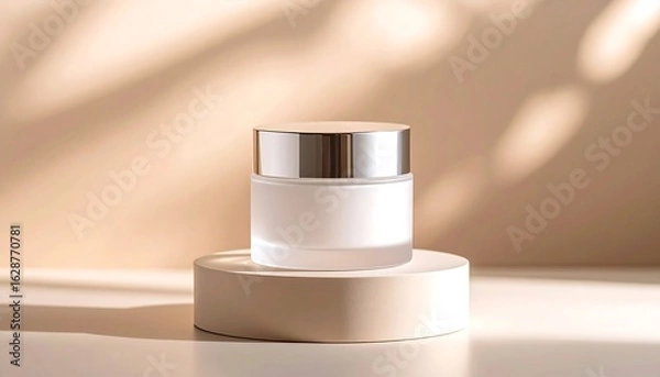 Fototapeta Cosmetic Cream Jar on Display Stand with Shadow