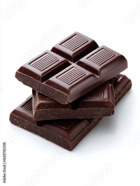 Fototapeta Stack of dark chocolate bars isolated on white background, photograph
