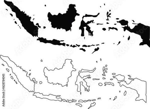 Fototapeta Map of Indonesia Silhouette Flat and Outline Design
