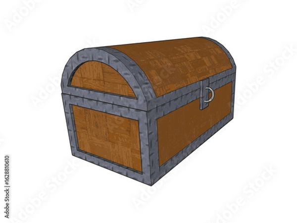 Fototapeta Chest antique, solid wood, bound with metal, lock, textures, 3D, model, color drawing, transparent background