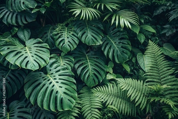Obraz Tropical leaf background with vivid, high contrast greens	
