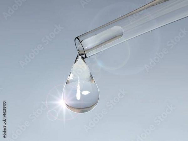 Obraz Wassertropfen an Pipette mit Reflektion