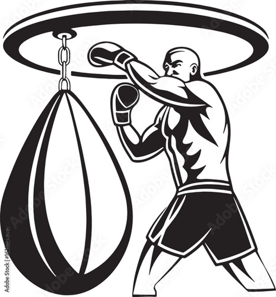 Fototapeta Boxer training with an overhead speed bag. A clean and dynamic vector suitable for boxing tutorials, fitness posters, and gym-related materials.