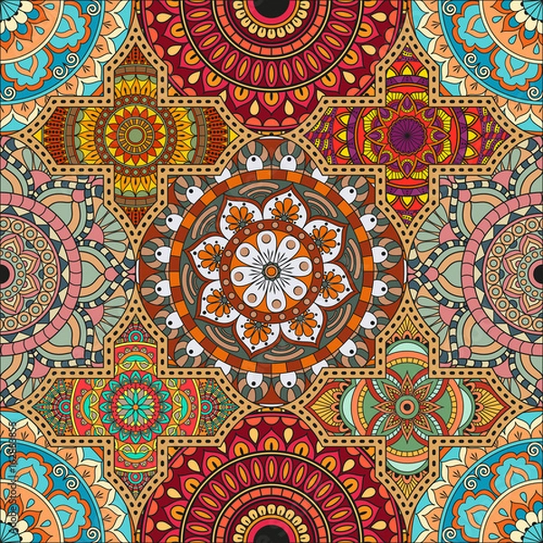 Obraz Patchwork pattern. Vintage decorative elements. Hand drawn background. Islam, Arabic, Indian, ottoman motifs. Perfect for printing on fabric or paper.
