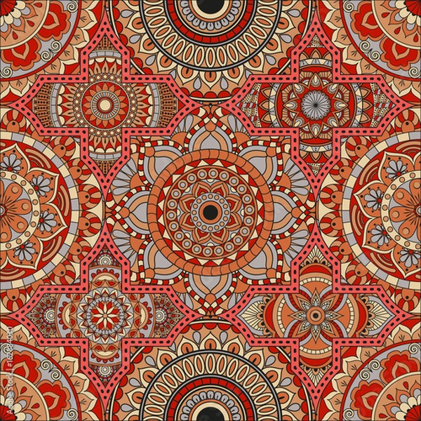 Fototapeta Patchwork pattern. Vintage decorative elements. Hand drawn background. Islam, Arabic, Indian, ottoman motifs. Perfect for printing on fabric or paper.