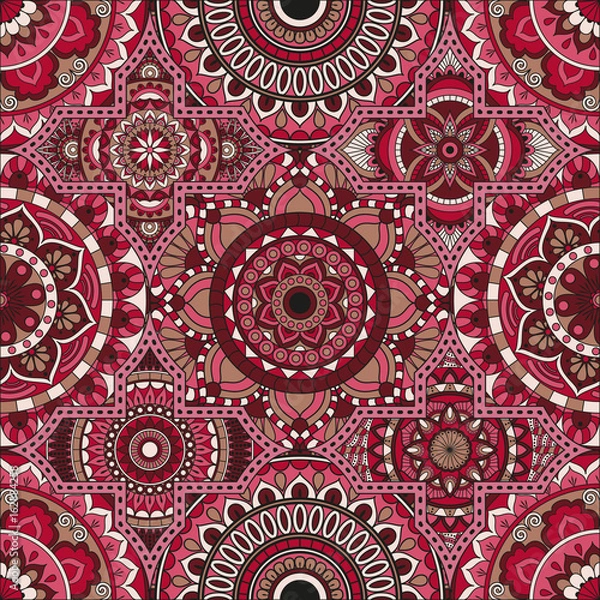 Fototapeta Patchwork pattern. Vintage decorative elements. Hand drawn background. Islam, Arabic, Indian, ottoman motifs. Perfect for printing on fabric or paper.
