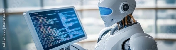 Fototapeta AI Robot Coding Futuristic Tech and Development, Robotics , AI