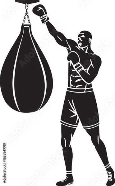 Fototapeta Boxer training solo with a speed bag. A minimalistic and powerful design for gym decor, sports gear branding, or fitness materials.
