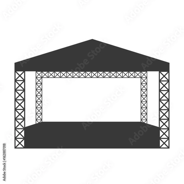 Fototapeta Outdoor rock concert or open air festival stage vector flat icon or logo template. Isolated on white background.