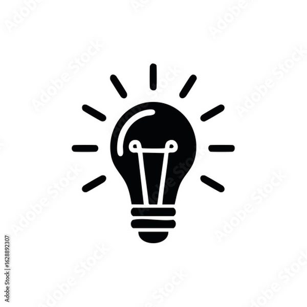 Fototapeta Black Light Bulb Icon, Idea Symbol with Radiating Light, Energy and Creativity Symbol