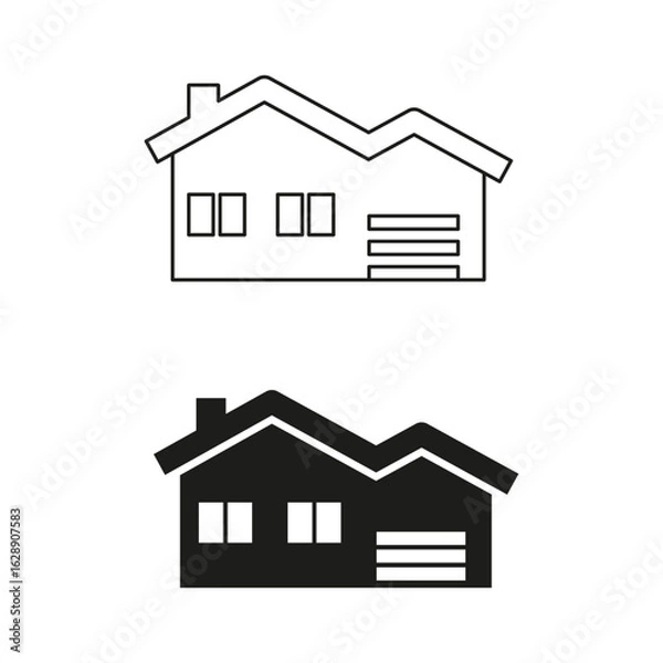 Fototapeta House with a garage icon set. Vector isolated illustrations