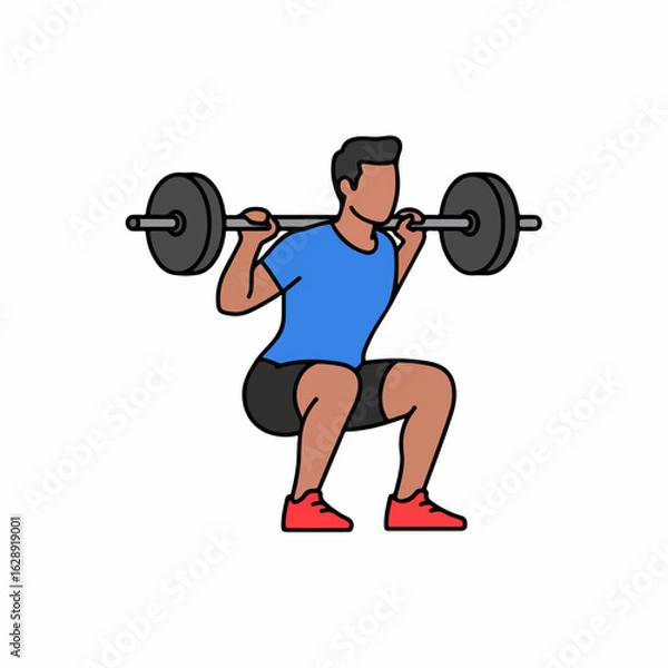 Fototapeta Athletic man performing barbell squat exercise, building strength and muscle in gym