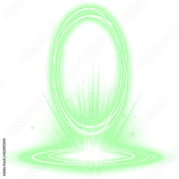 Fototapeta Vibrant Green Portal Effect with Magical Aura and Concentric Rings Isolated on a transparent background