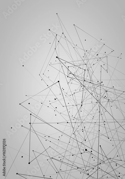 Fototapeta Abstract connected dots communication network on space background, polygonal line creative design.