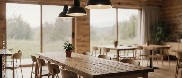 Fototapeta japanese empty table for product display with rustic charm | product display, interior design, restaurant decor, Japanese culture, dining spaces theme