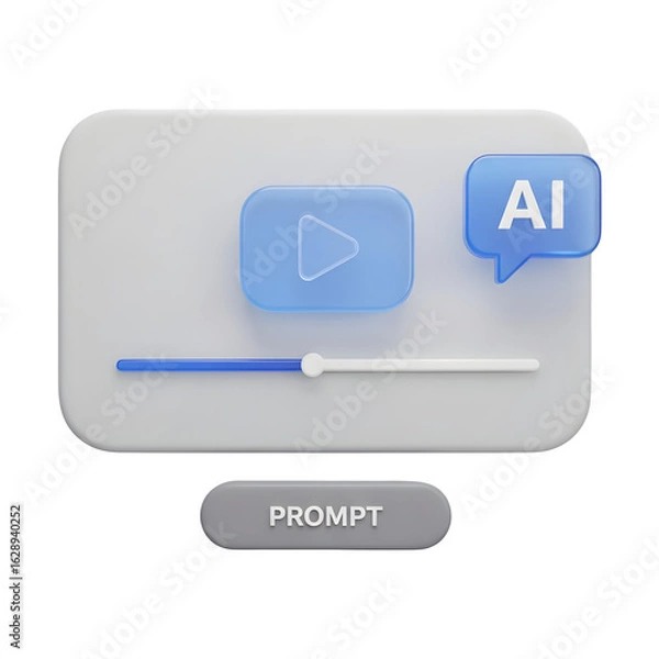 Obraz 3DUI Element Showing AI Video Playback with Prompt Button on a Black Background artificial intelligence