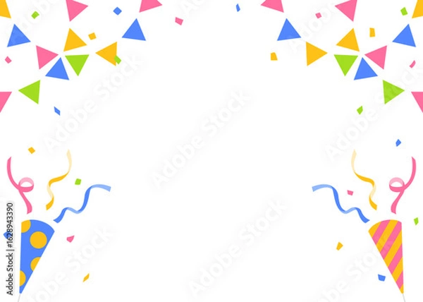 Fototapeta 紙吹雪、ガーランド、パーティークラッカーのデコレーションフレーム