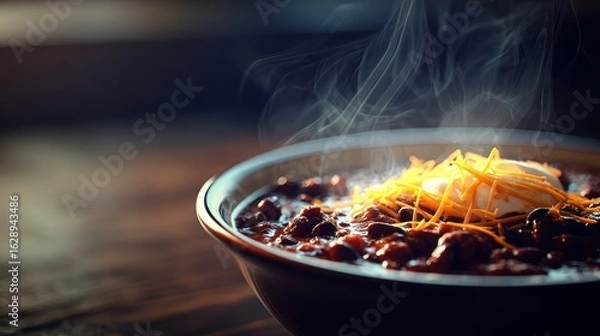 Fototapeta Close-up of steaming chili in a bowl