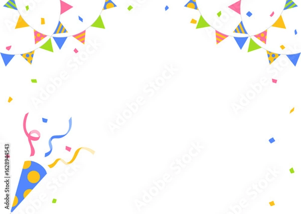 Fototapeta 紙吹雪、ガーランド、パーティークラッカーのデコレーションフレーム