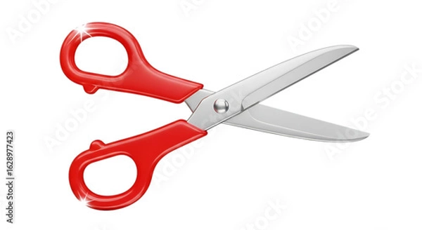 Obraz Red handled scissors with shiny metal blades isolated on transparent background