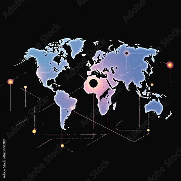 Fototapeta Geographical World Map Design with Technology and Data Points