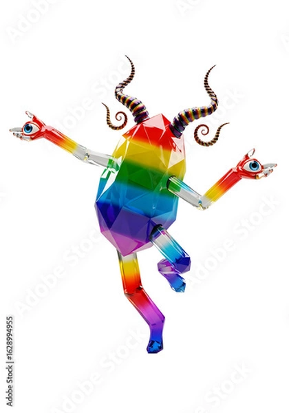 Obraz Colorful geometric figure in rainbow hues with outstretched arms against a transparent backdrop