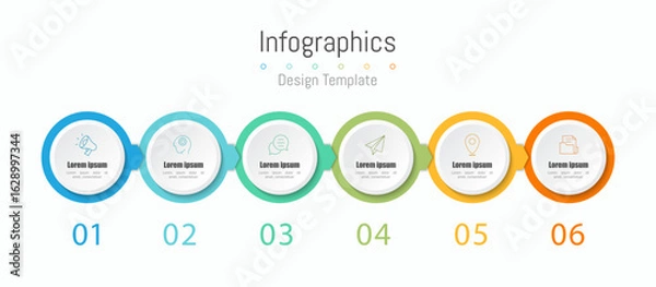 Fototapeta Infographic 6 options design elements for your business data. Vector Illustration.